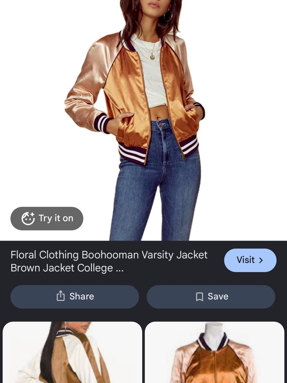 MOTHER Satin Bomber Jacket in Copper Bronze with Black-White Trim
